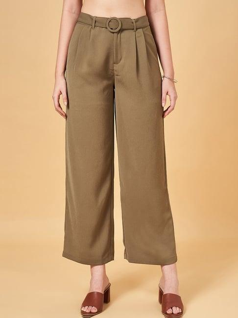 honey by pantaloons olive green mid rise trousers