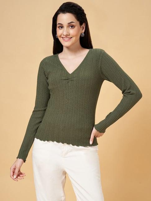 honey by pantaloons olive green self pattern top