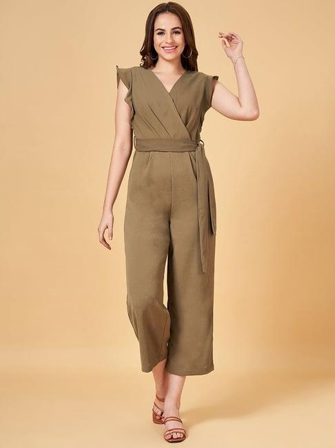 honey by pantaloons olive green sleeveless jumpsuit