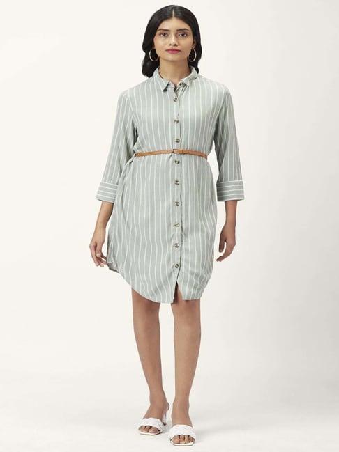 honey by pantaloons olive green striped shirt dress