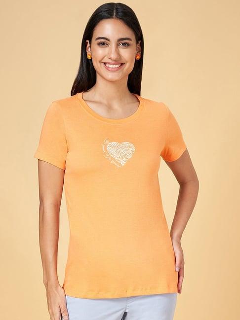 honey by pantaloons orange cotton graphic print t-shirt