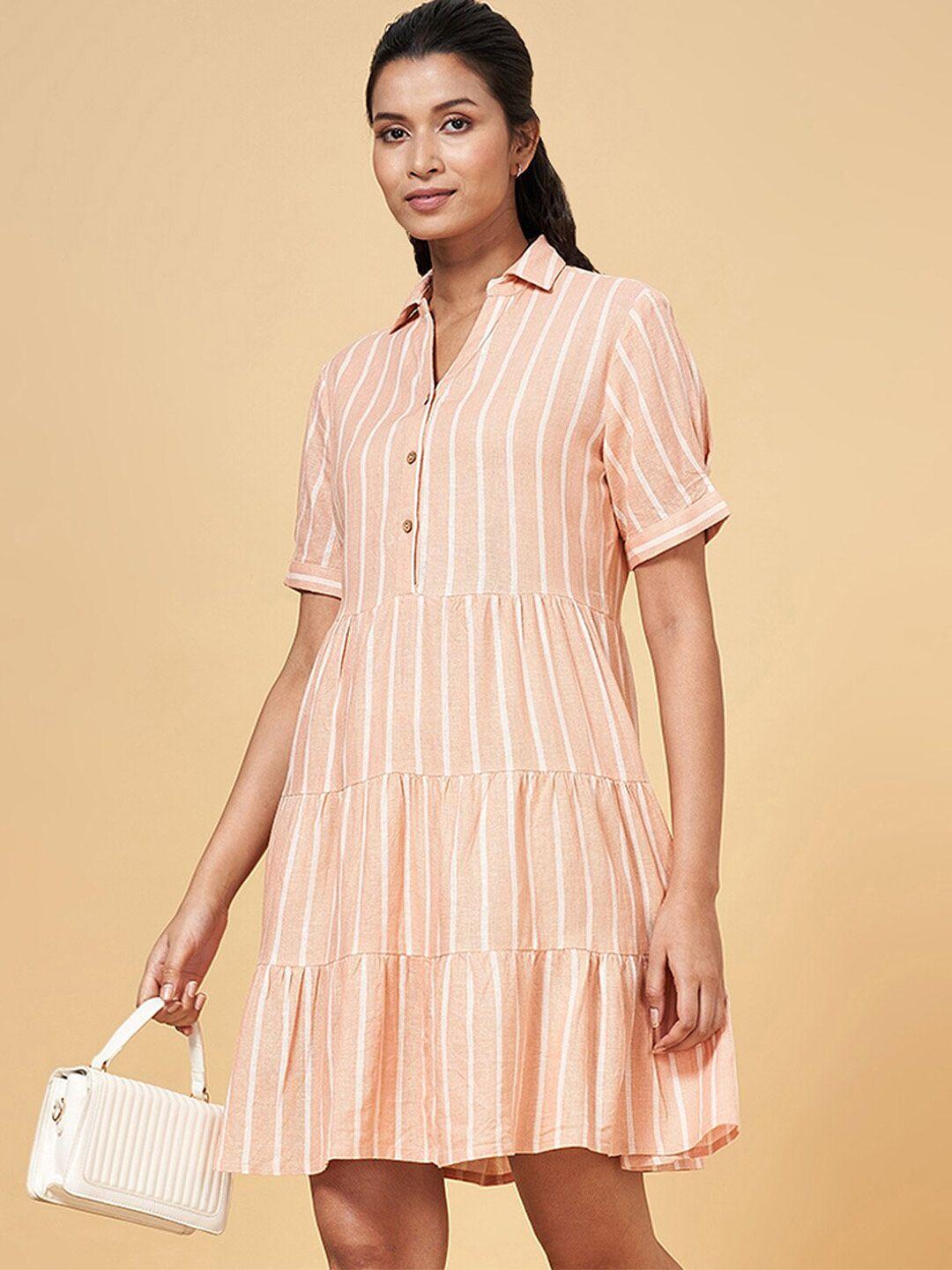 honey by pantaloons peach-coloured striped shirt dress