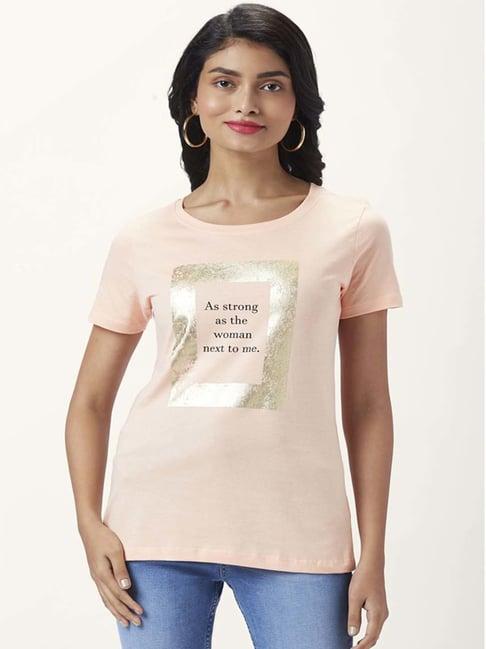 honey by pantaloons peach cotton graphic print t-shirt