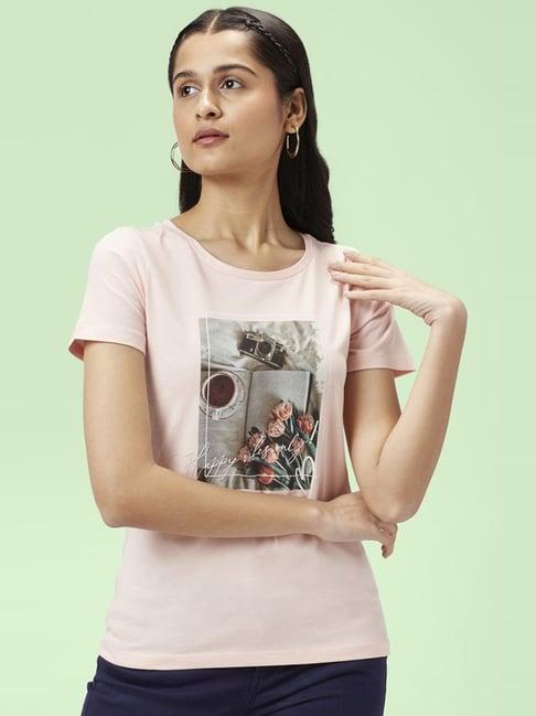 honey by pantaloons peach cotton printed t-shirt