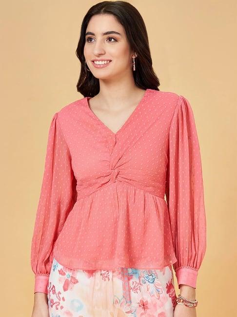 honey by pantaloons peach self pattern top