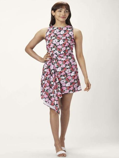 honey by pantaloons pink & black floral print shift dress