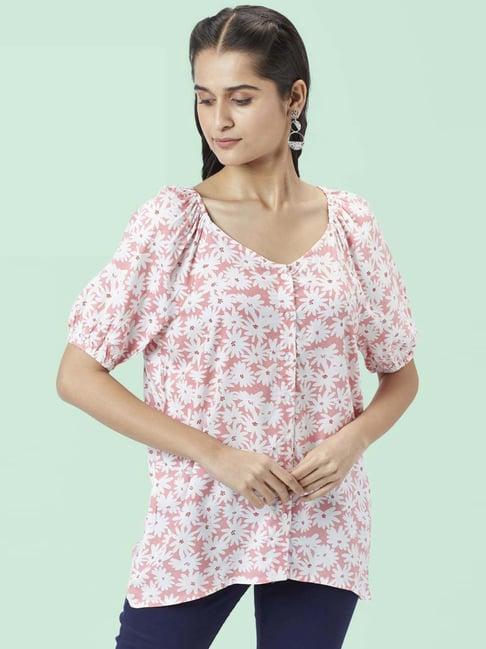 honey by pantaloons pink & white printed top