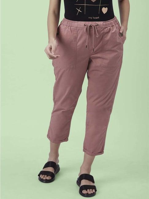 honey by pantaloons pink cotton cropped pants