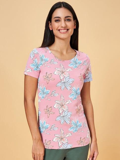 honey by pantaloons pink cotton floral print t-shirt