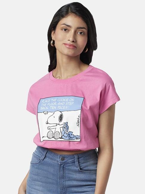 honey by pantaloons pink cotton graphic print top