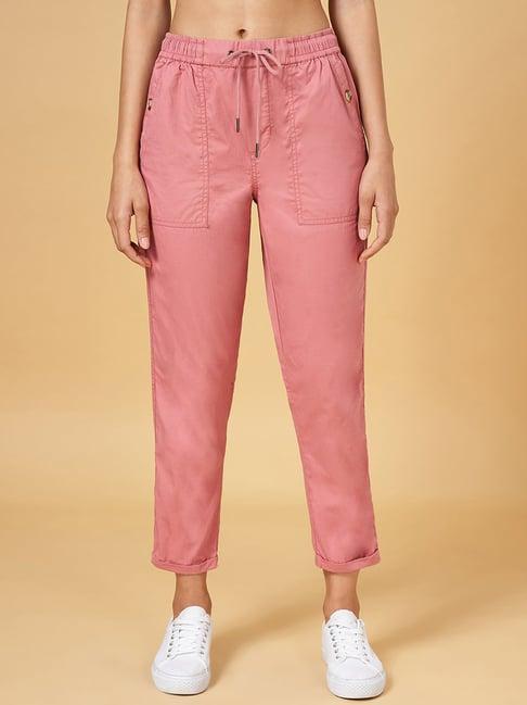 honey by pantaloons pink cotton mid rise pants