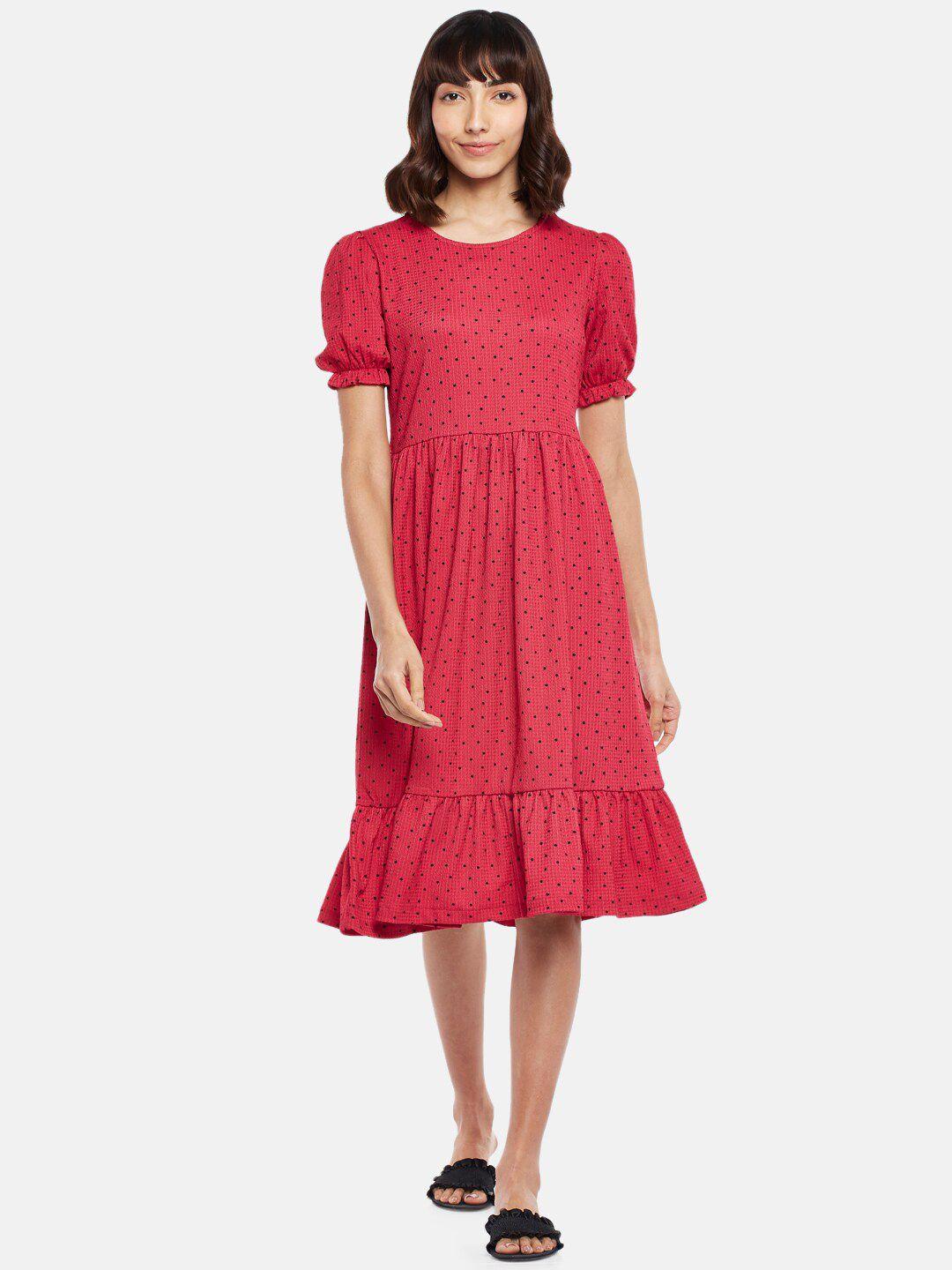 honey by pantaloons pink fit & flare polka dots printed dress