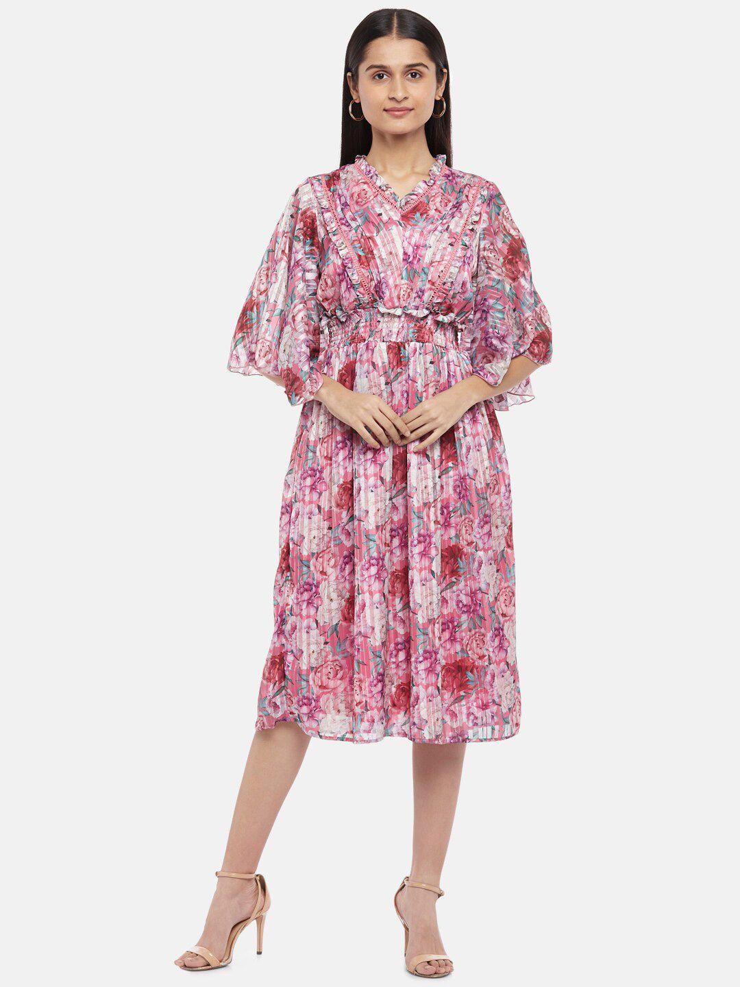 honey by pantaloons pink floral midi dress