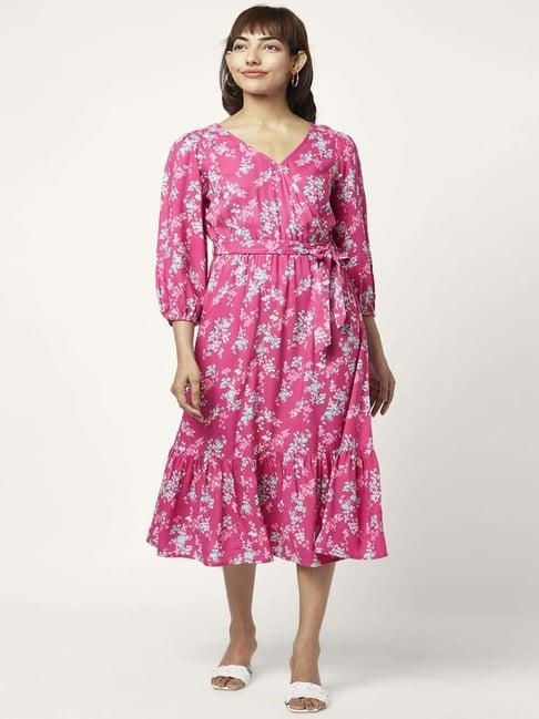 honey by pantaloons pink floral print a-line dress