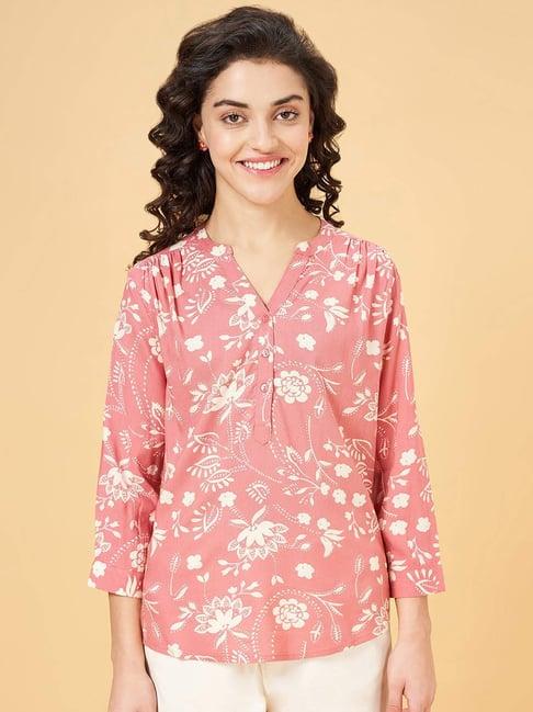 honey by pantaloons pink floral print top