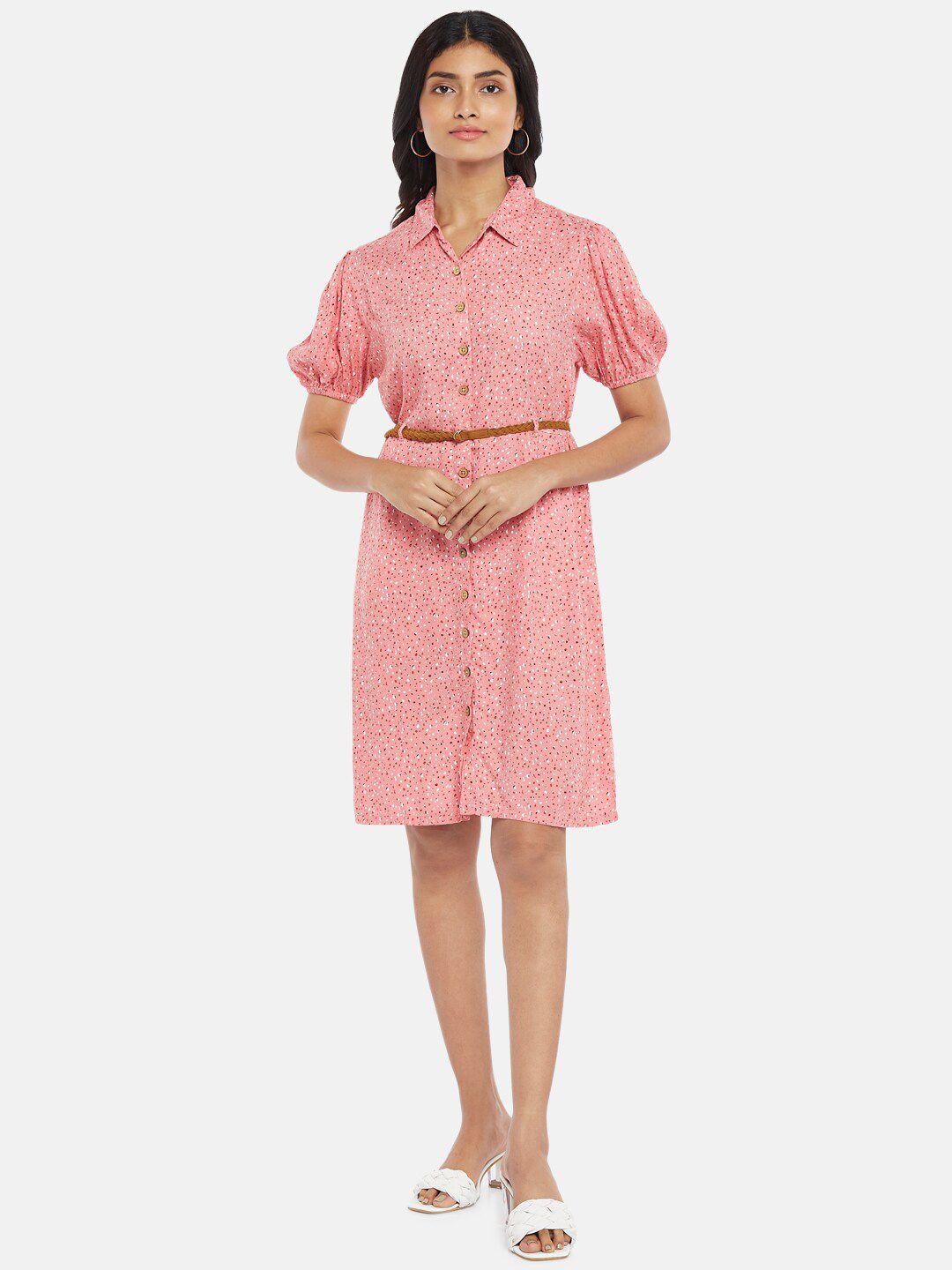 honey by pantaloons pink printed shirt dress