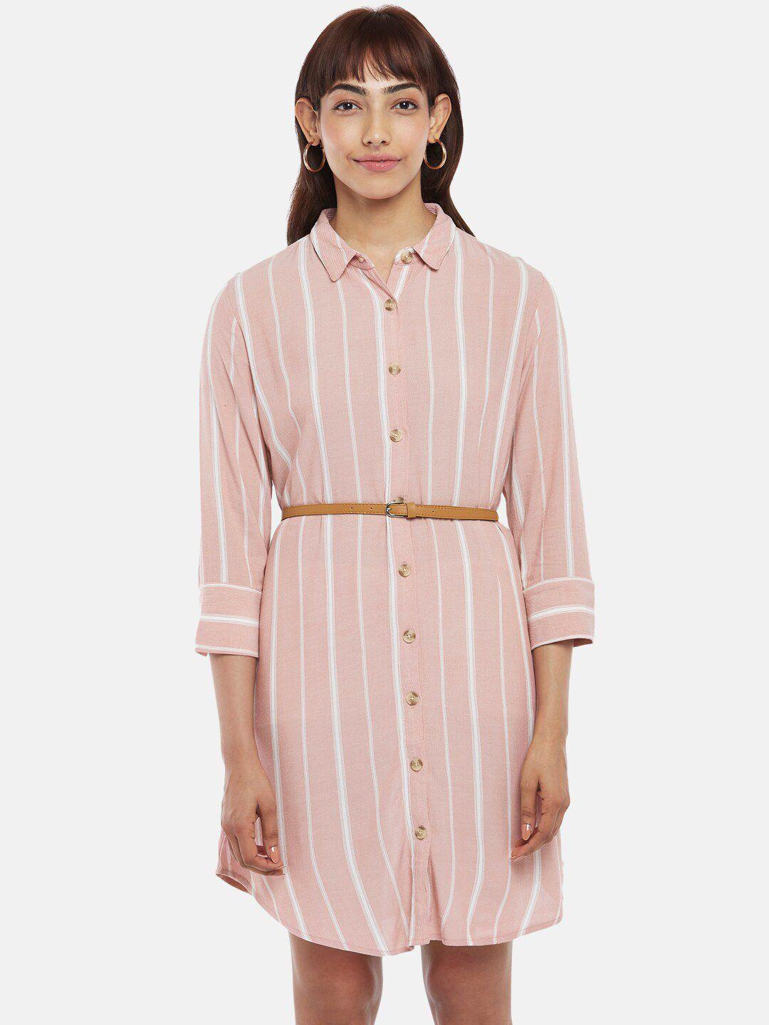 honey by pantaloons pink striped shirt dress