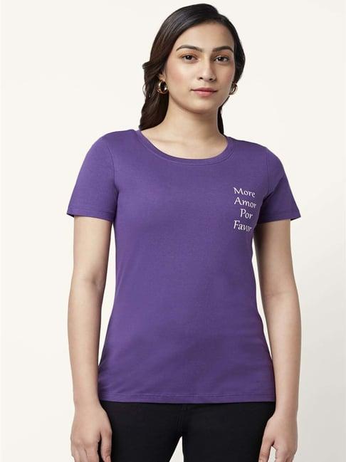 honey by pantaloons purple cotton graphic print t-shirt