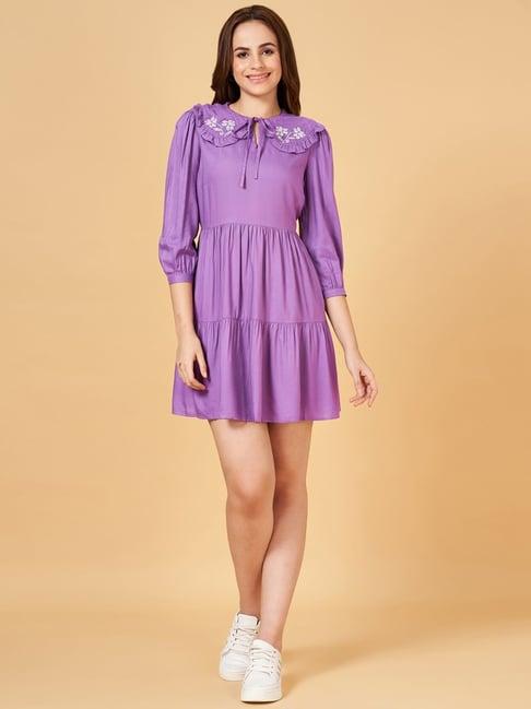 honey by pantaloons purple embroidered blouson dress