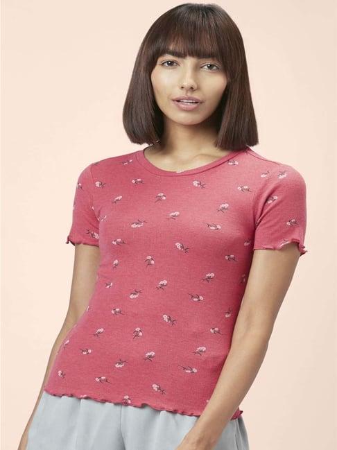 honey by pantaloons rose pink floral print t-shirt