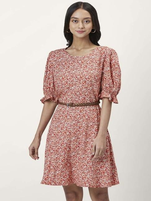 honey by pantaloons rust printed a-line dress