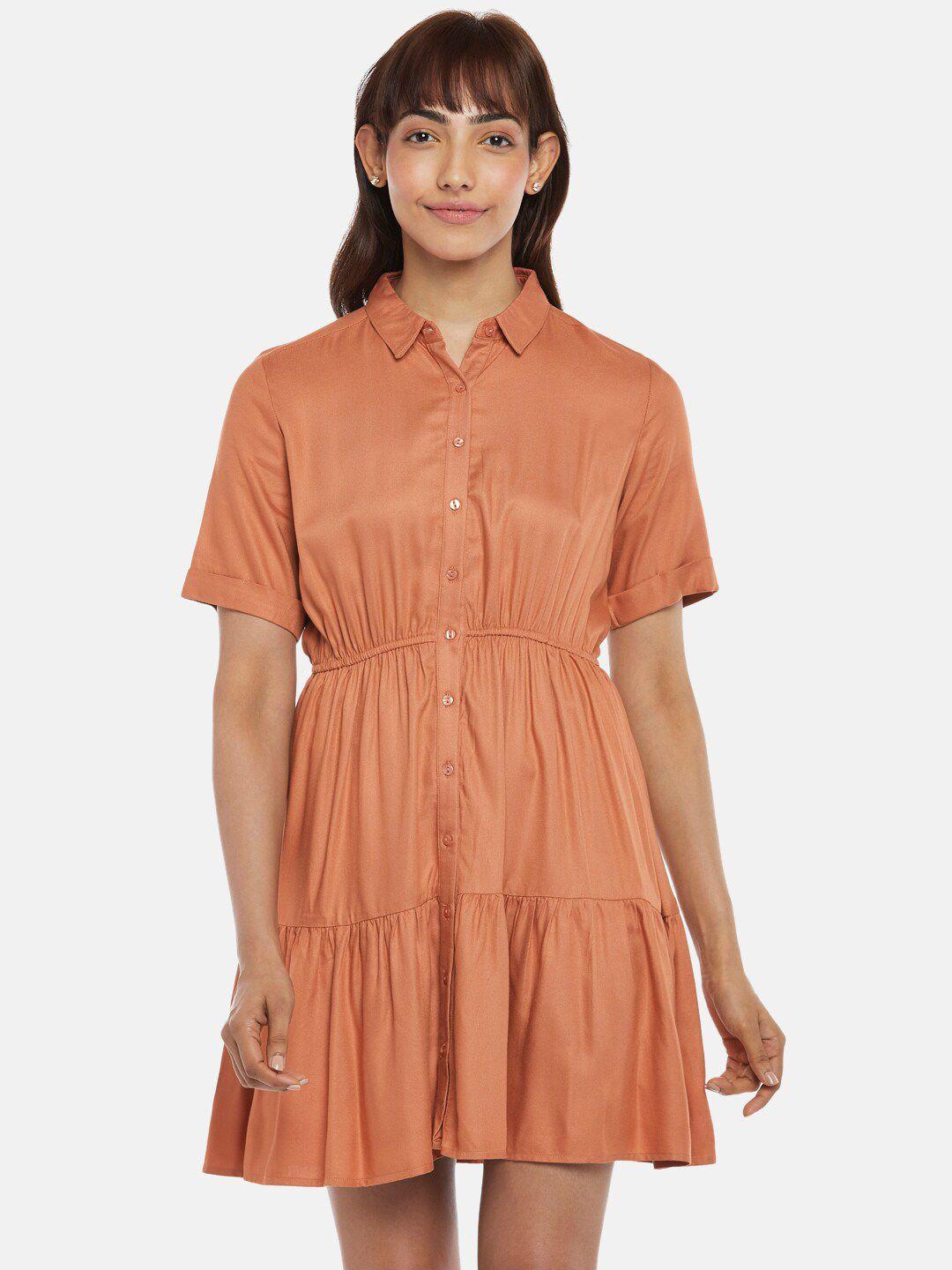 honey by pantaloons rust solid fit and flare dress