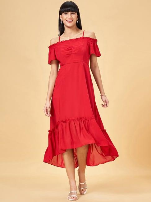 honey by pantaloons scarlet red high-low dress