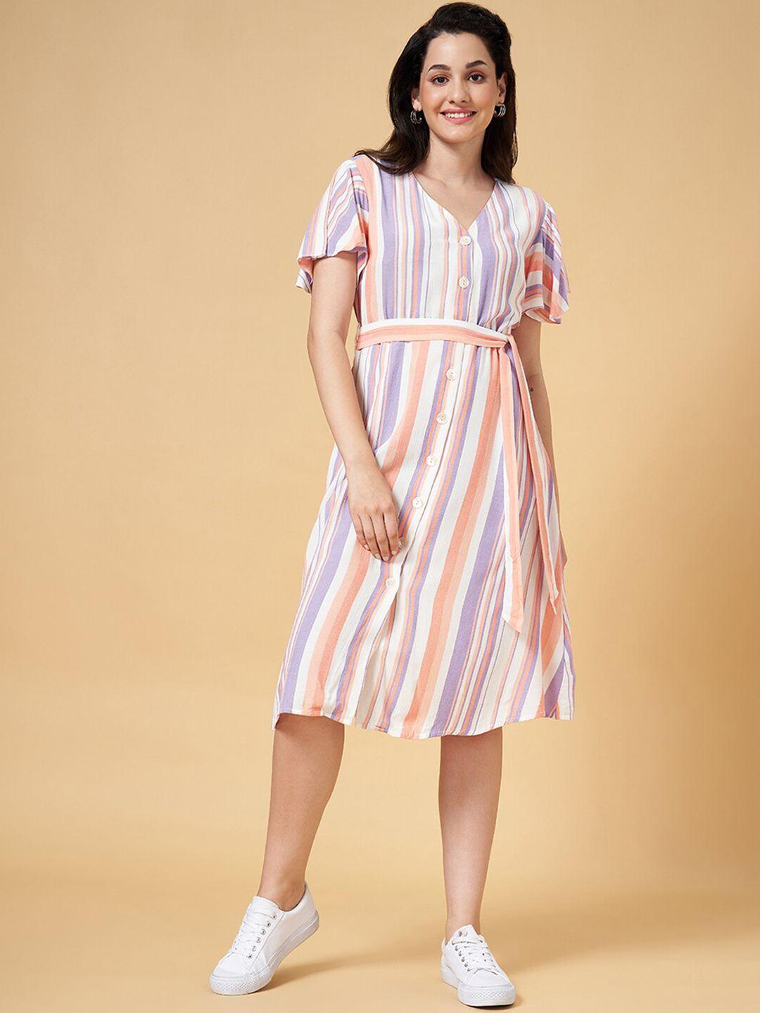 honey by pantaloons striped v-neck a-line midi dress