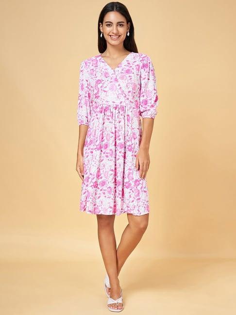 honey by pantaloons white & pink printed a-line dress