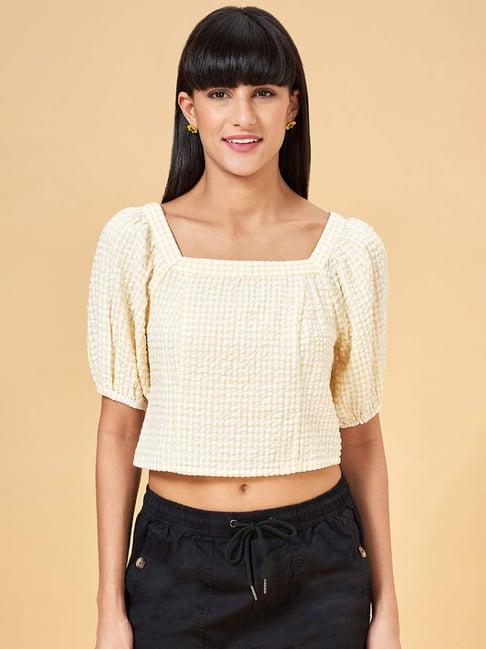 honey by pantaloons white cotton chequered crop top