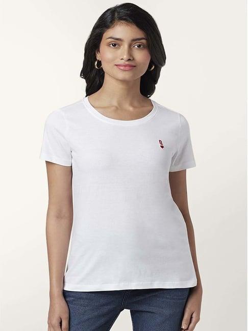 honey by pantaloons white cotton embroidered t-shirt