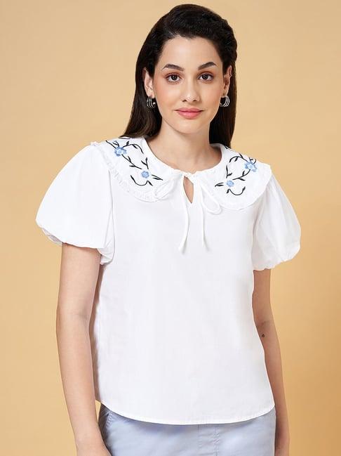 honey by pantaloons white cotton embroidered top