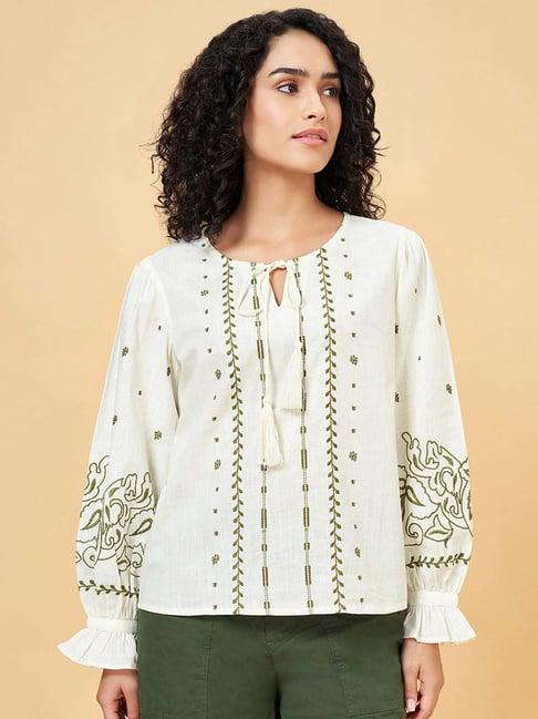 honey by pantaloons white cotton embroidered top