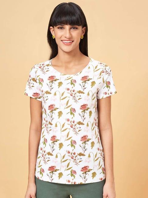 honey by pantaloons white cotton floral print t-shirt