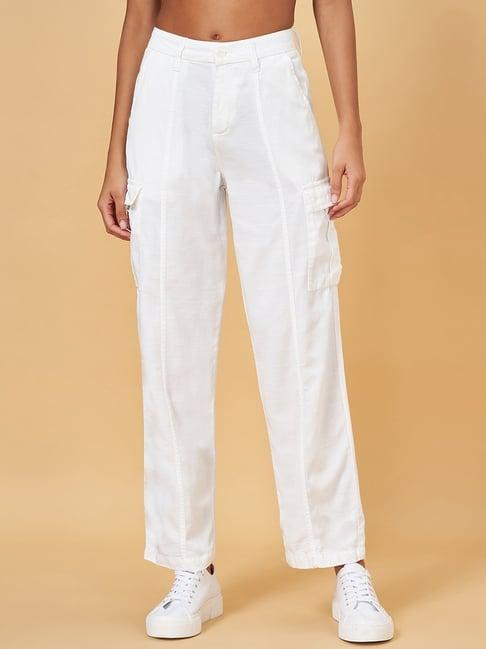 honey by pantaloons white mid rise trousers