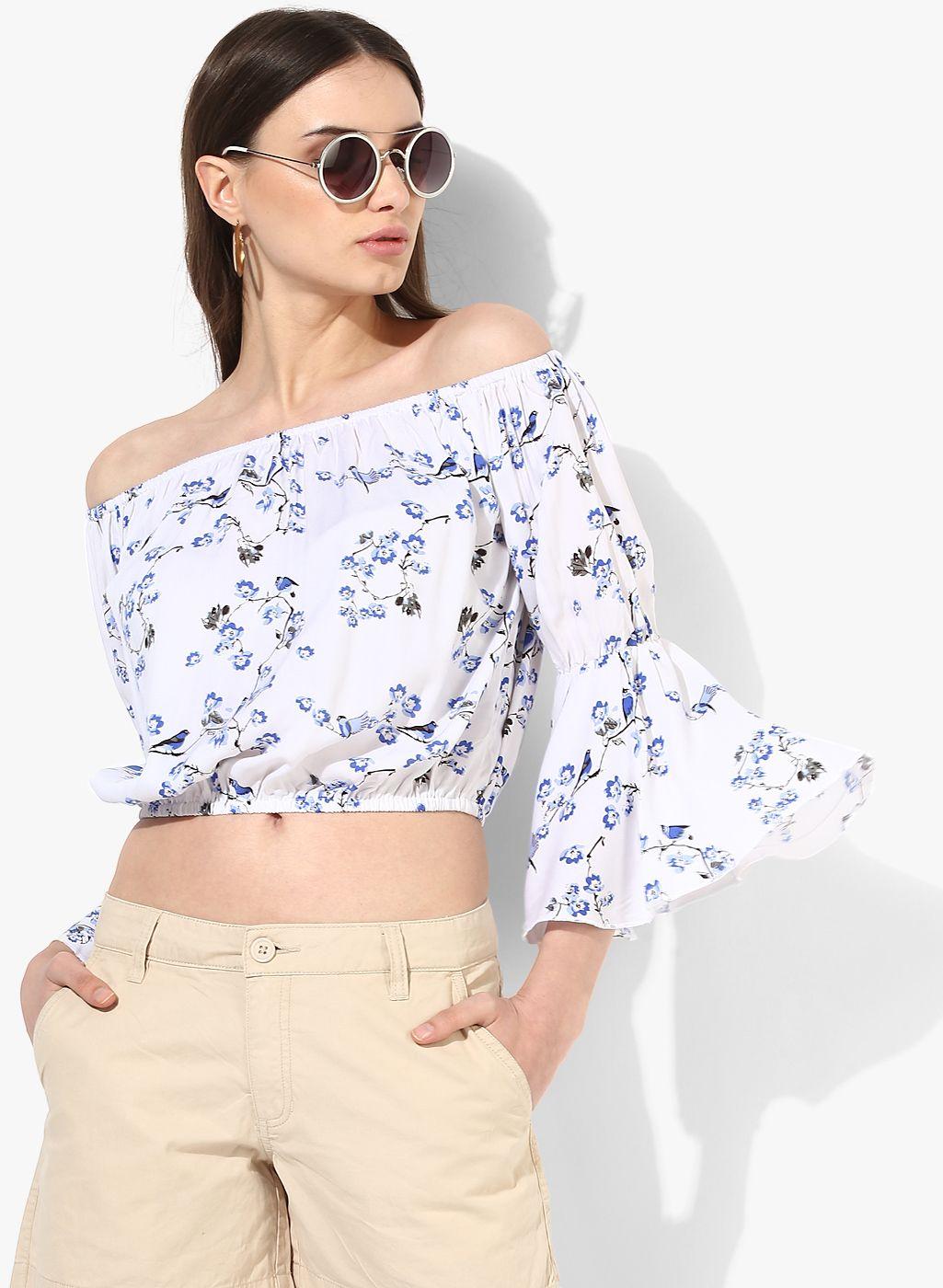 honey by pantaloons white printed crop top