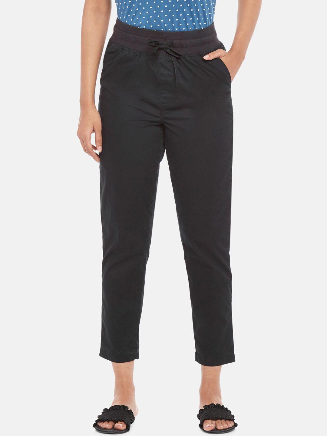 honey by pantaloons women black cropped trousers