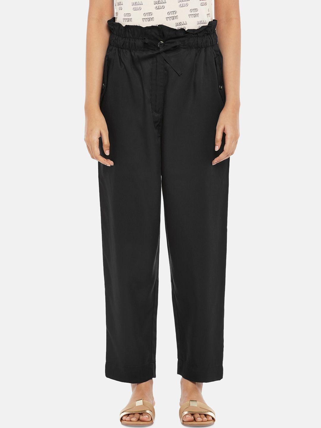 honey by pantaloons women black pleated trousers