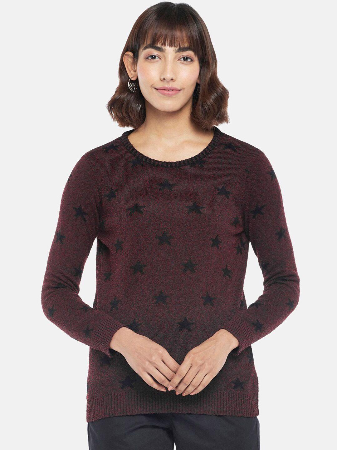 honey by pantaloons women brown & black printed pullover with fuzzy detail