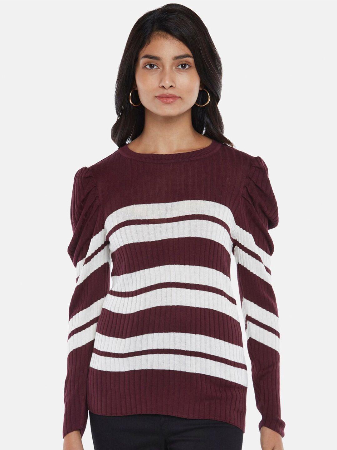 honey by pantaloons women burgundy & white striped pullover sweater