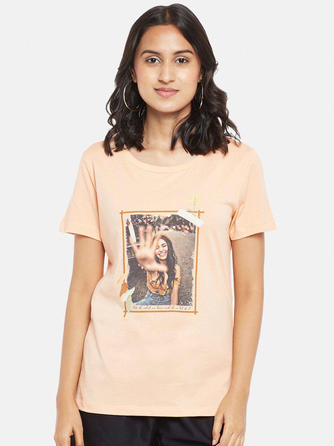 honey by pantaloons women coral printed t-shirt