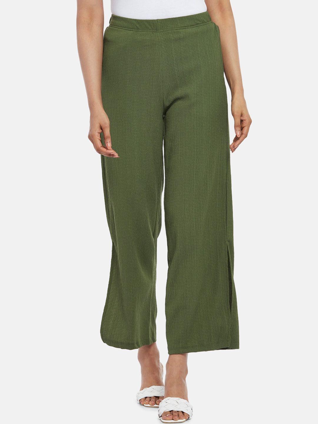 honey by pantaloons women green high-rise trousers