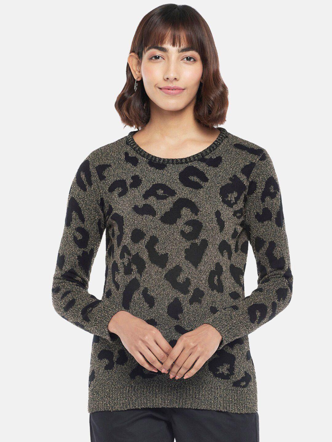 honey by pantaloons women grey melange & black animal printed pullover