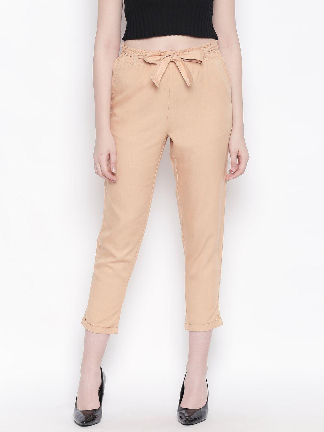 honey by pantaloons women khaki regular fit solid peg trousers