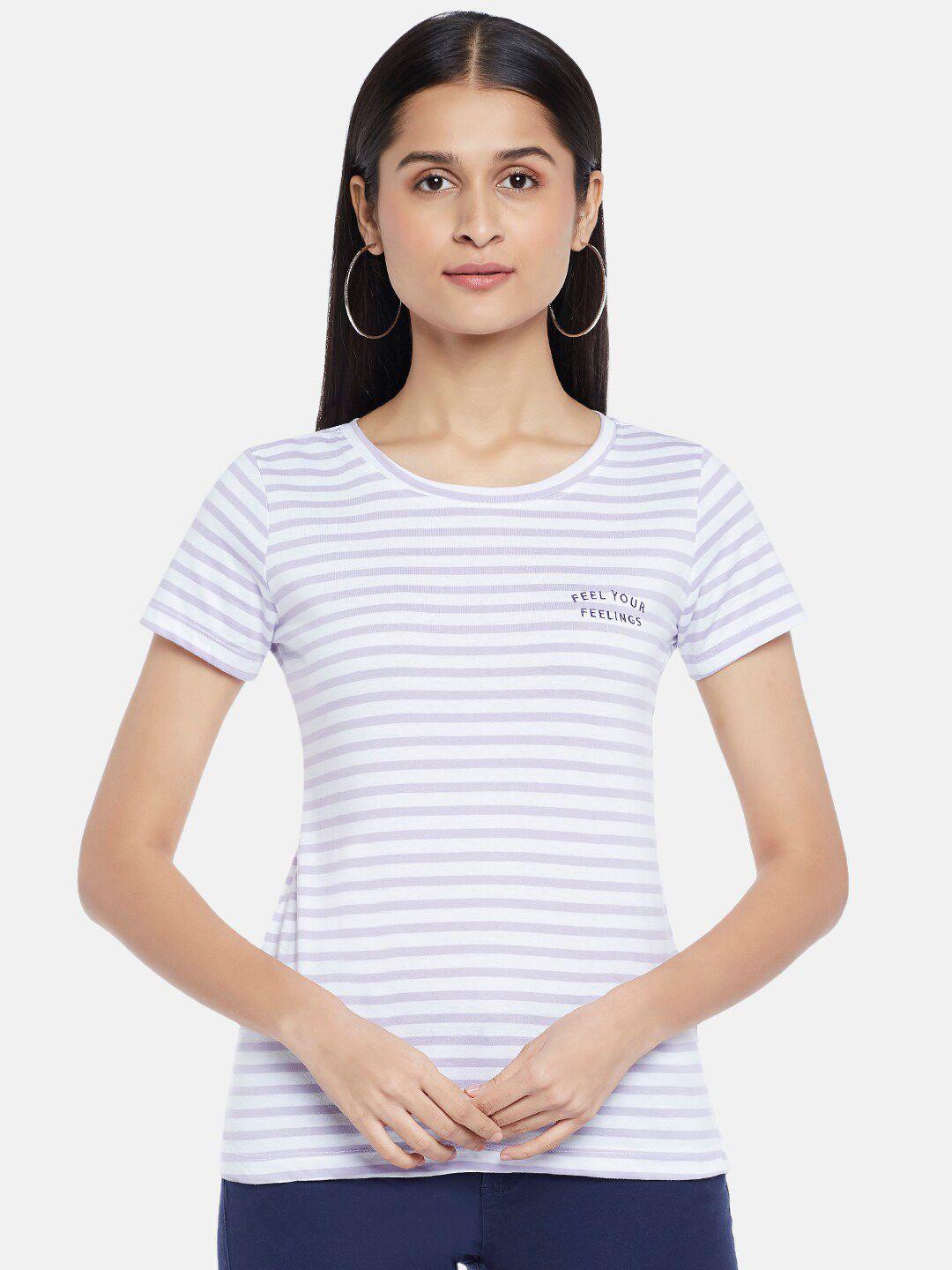 honey by pantaloons women lavender & white striped cotton t-shirt