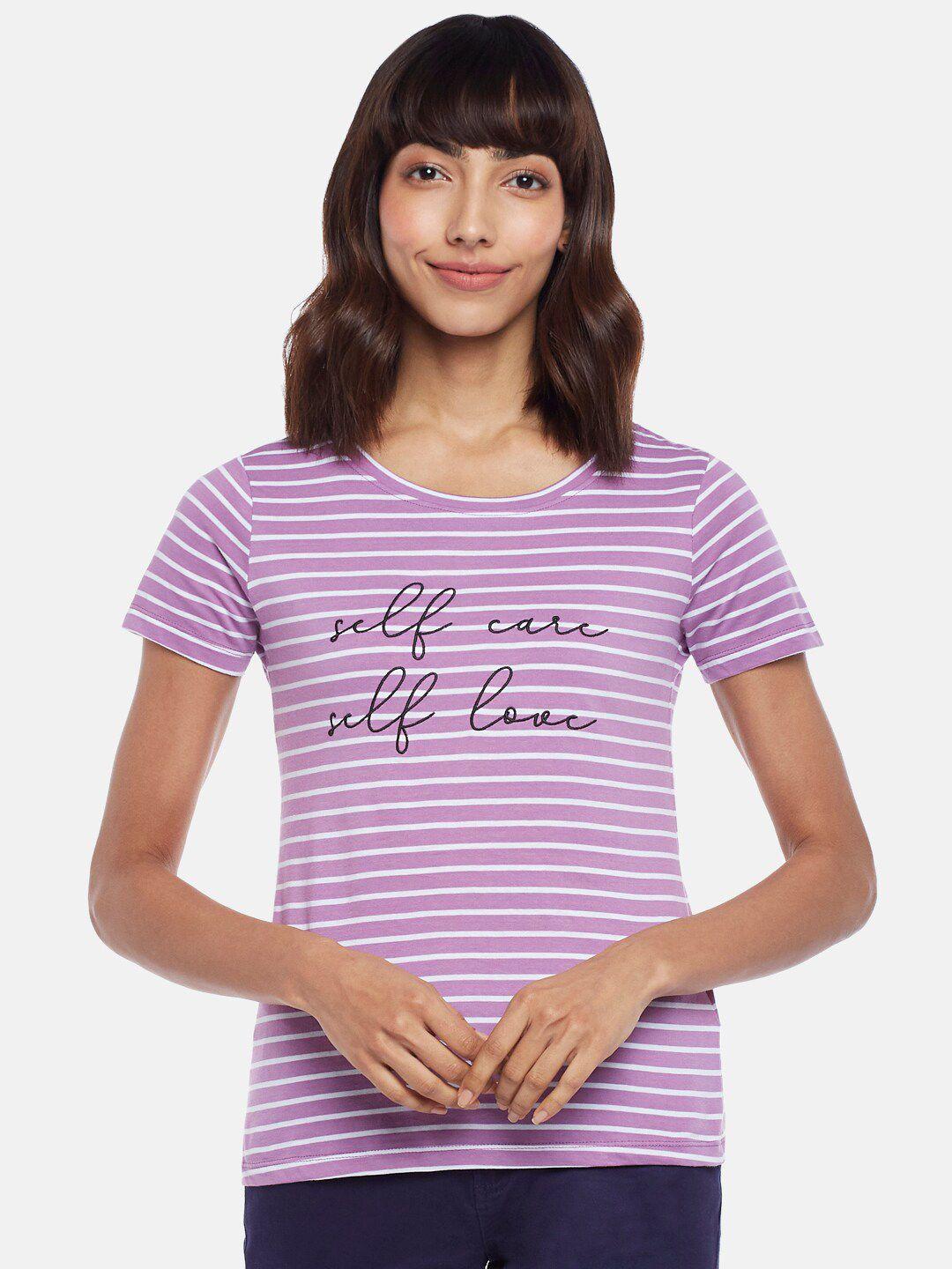 honey by pantaloons women lavender & white striped t-shirt