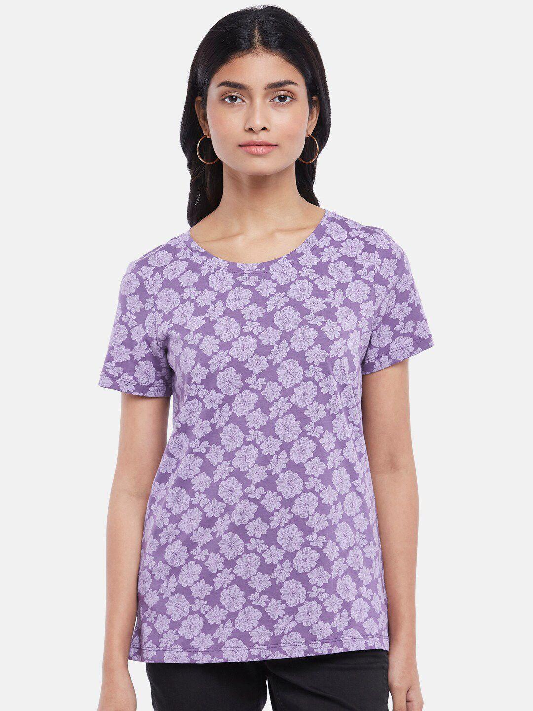 honey by pantaloons women lavender floral printed cotton t-shirt