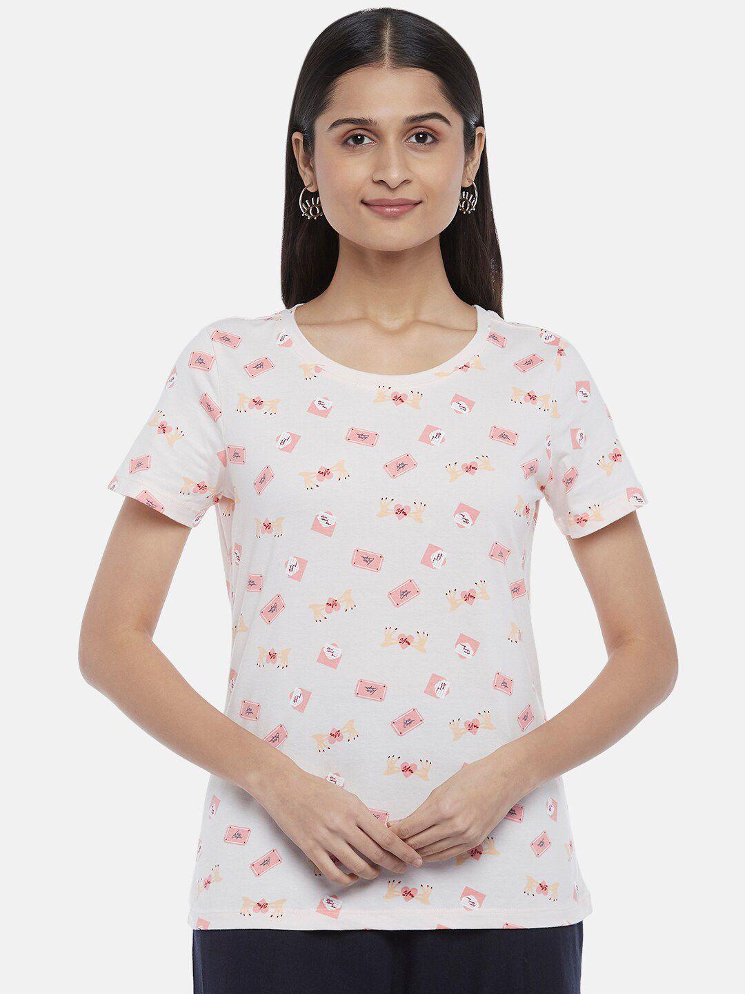 honey by pantaloons women light pink printed pure cotton regular fit t-shirt