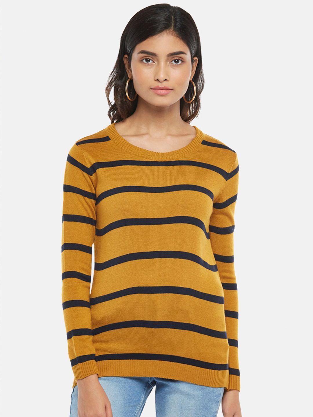 honey by pantaloons women mustard & black striped pullover