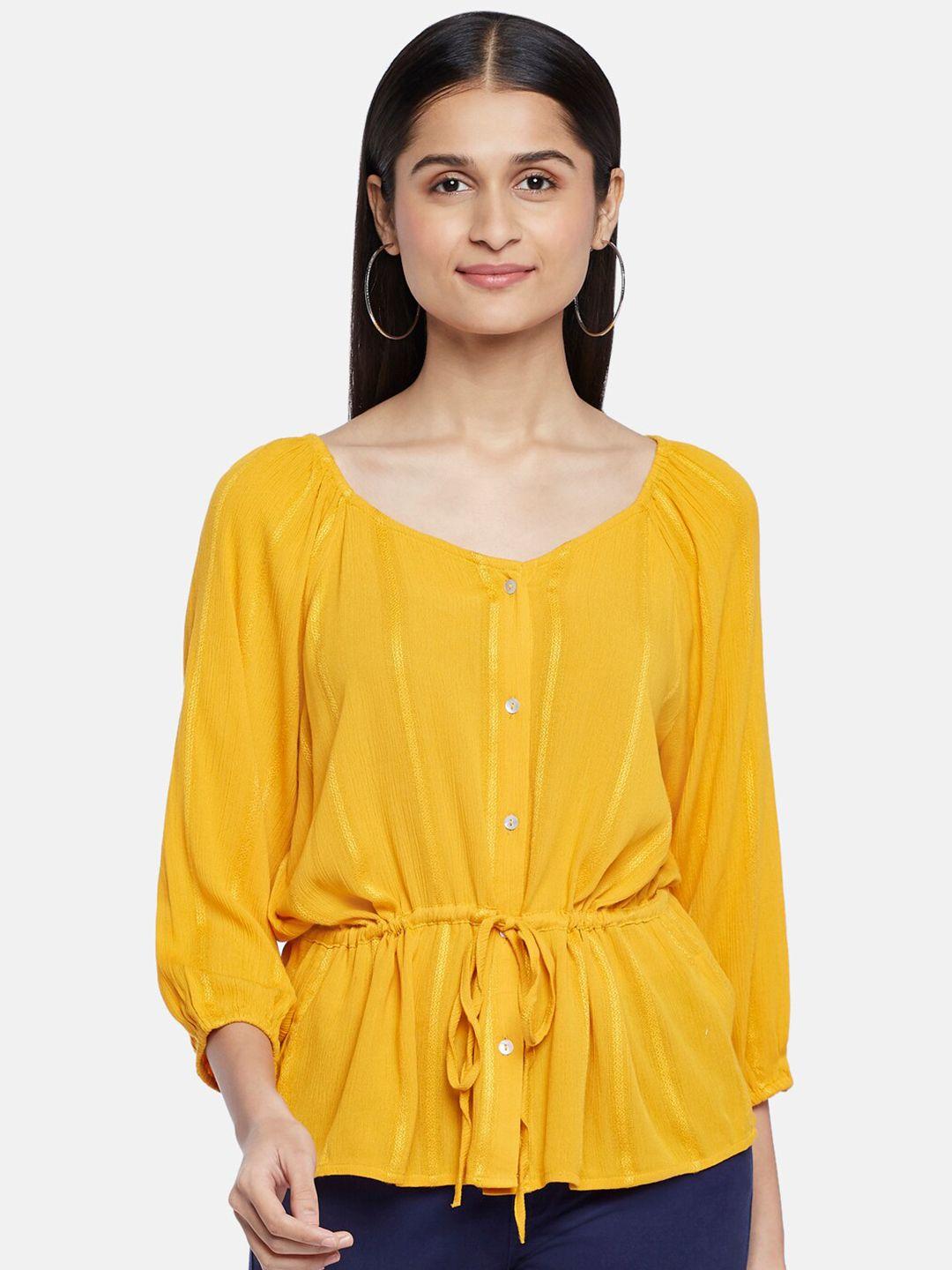 honey by pantaloons women mustard yellow cinched waist top
